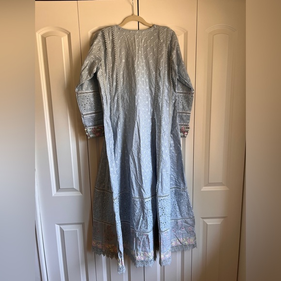 Ansab Jahangir Sky Blue Floral Embroidered Anarkali 3-Piece Size S | Pakistani - Picture 6 of 9